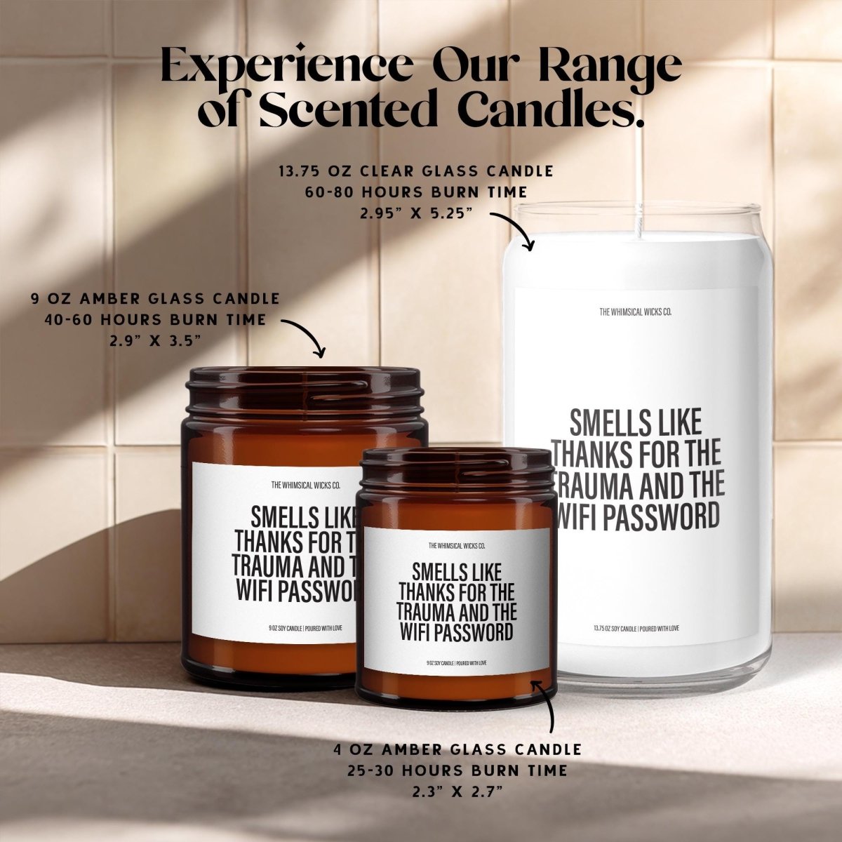 Funny Father's Day Candle Gift | Thanks for the Trauma and the WiFi Password - The Whimsical Wicks Co