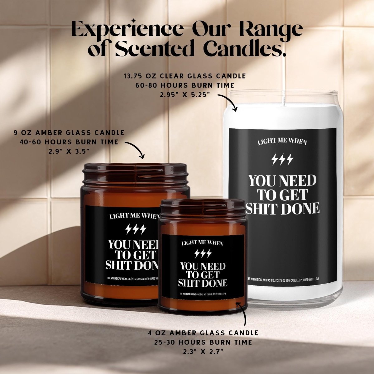Funny Productivity Candle Gift | Light When You Need to Get Sh*t Done - The Whimsical Wicks Co