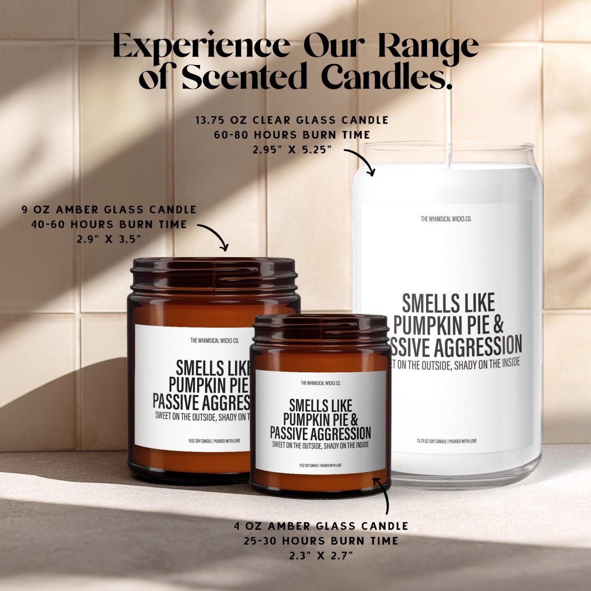 Funny Thanksgiving Candle Gift | Smells Like Pumpkin Pie and Passive Aggression - The Whimsical Wicks Co