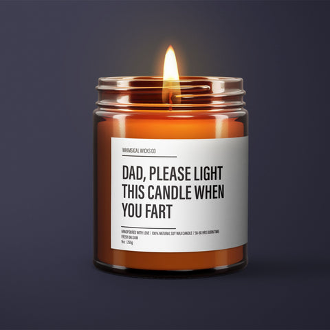 Dad Please Light This Candle When You Fart Candle | Funny Dad Candles | Funny Candle Labels | Funny Gifts For Him | Funny Husband Gift