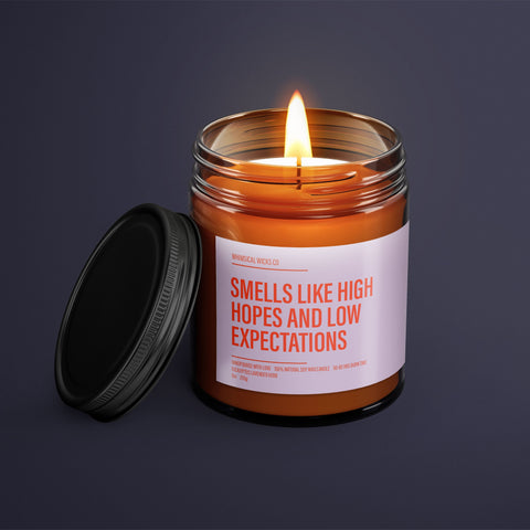 Smells Like High Hopes and Low Expectations | Adult Humor | Gift Custom Candle | Friendship Candle | Funny Gift For Him or Her