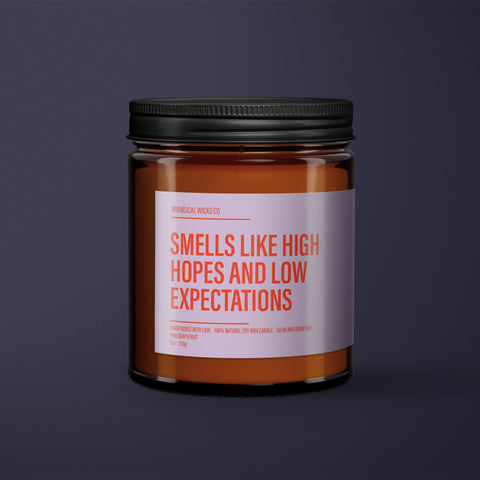 Smells Like High Hopes and Low Expectations | Adult Humor | Gift Custom Candle | Friendship Candle | Funny Gift For Him or Her