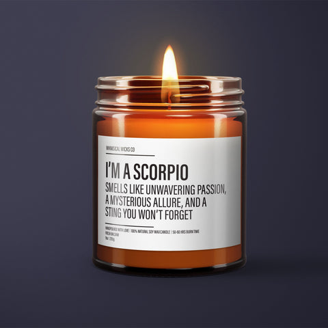 Scorpio Candle, Zodiac Gifts, Astrology Presents, Mysterious Aroma, Passionate Scent, Unforgettable Sting, Star Sign Candle, Scorpio Traits, Unique Gifts, Birthday Candle, Sassy Decor, Horoscope Candle, Novelty Soy Candle