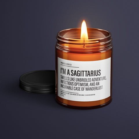 Sagittarius Candle, Zodiac Gifts, Astrology Presents, Adventurous Scent, Optimistic Fragrance, Wanderlust Aroma, Star Sign Candle, Sagittarius Traits, Unique Gifts, Birthday Candle, Sassy Decor, Horoscope Candle, Novelty Soy Candle