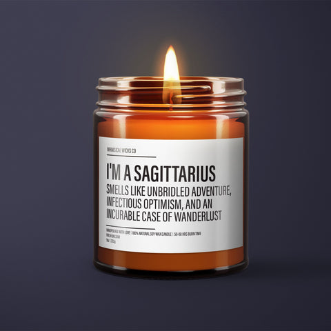 Sagittarius Candle, Zodiac Gifts, Astrology Presents, Adventurous Scent, Optimistic Fragrance, Wanderlust Aroma, Star Sign Candle, Sagittarius Traits, Unique Gifts, Birthday Candle, Sassy Decor, Horoscope Candle, Novelty Soy Candle