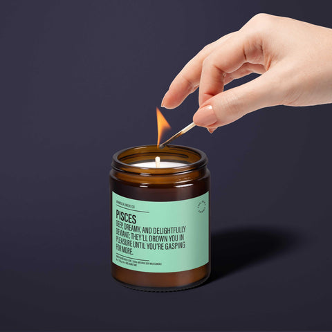 pisces candle, dreamy zodiac, Pisces decor, seductive candle, spicy decor, horoscope fun, star sign fun, cheeky gift, Pisces energy, zodiac lover, bold candle, astrology decor, Pisces gift