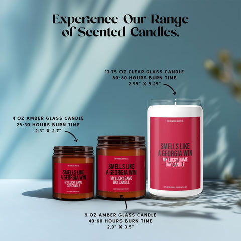 Georgia fan candle beside cozy living room items, showcasing its humorous and spirited label. A great novelty gift idea for birthdays, game day parties, or southern football lovers. Unique football fan candle with style and attitude.