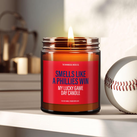 Phillies Candle Gifts, Smells Like A Phillies Win, Unique Gift Idea, Sports Candle Gift, Funny Custom Gift For Husband, Lucky Gameday Candle
