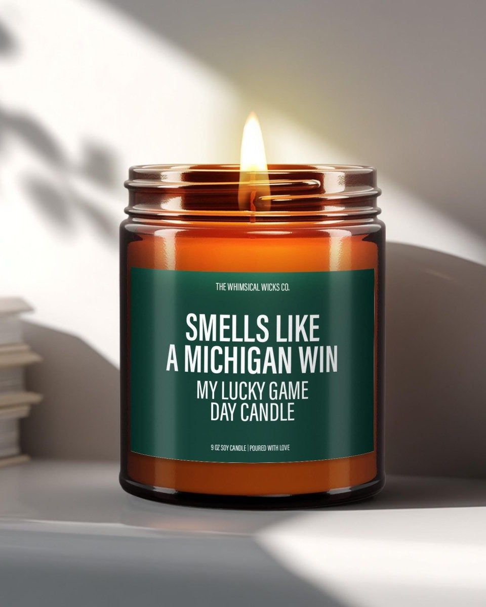 Smells Like A Michigan Win Candle | Unique Gift Idea | Sports Candle | Gift For Him | Game Day Decor | College Game Day - The Whimsical Wicks Co