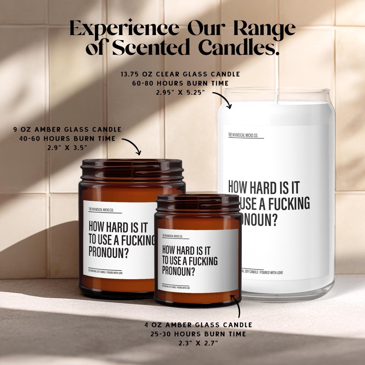 Funny LGBTQ+ Candle Gift | How Hard Is It To Use A Pronoun - The Whimsical Wicks Co