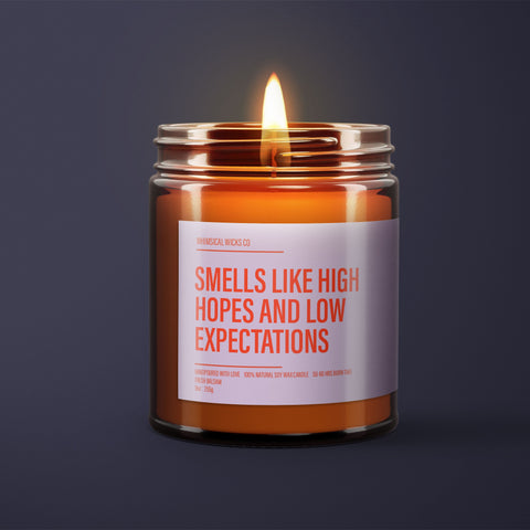 Smells Like High Hopes and Low Expectations | Adult Humor | Gift Custom Candle | Friendship Candle | Funny Gift For Him or Her