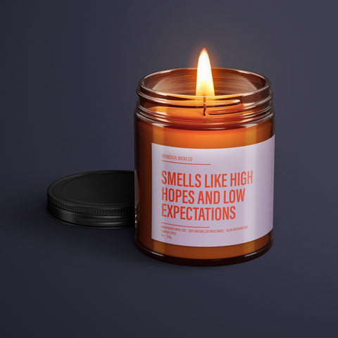 Smells Like High Hopes and Low Expectations | Adult Humor | Gift Custom Candle | Friendship Candle | Funny Gift For Him or Her