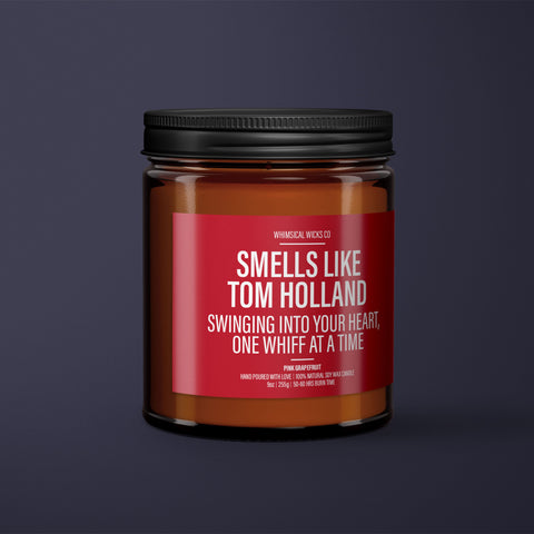 Soy Wax Candle, Tom Holland Scent, Celebrity Candle, Swinging Heartthrob, Eco Friendly Wax, Fandom Inspired, Actor Gift, Unique Home Fragrance, Fan Gift Idea, Pop Culture Decor, Marvel Scent, Whiff of Charm, Witty Celebrity Quote