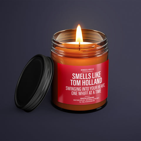 Soy Wax Candle, Tom Holland Scent, Celebrity Candle, Swinging Heartthrob, Eco Friendly Wax, Fandom Inspired, Actor Gift, Unique Home Fragrance, Fan Gift Idea, Pop Culture Decor, Marvel Scent, Whiff of Charm, Witty Celebrity Quote