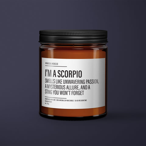Scorpio Candle, Zodiac Gifts, Astrology Presents, Mysterious Aroma, Passionate Scent, Unforgettable Sting, Star Sign Candle, Scorpio Traits, Unique Gifts, Birthday Candle, Sassy Decor, Horoscope Candle, Novelty Soy Candle