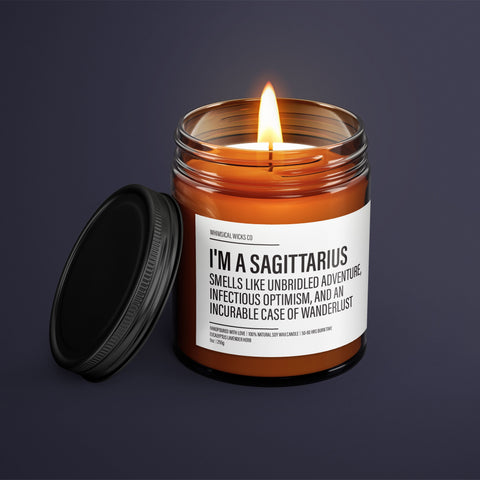Sagittarius Candle, Zodiac Gifts, Astrology Presents, Adventurous Scent, Optimistic Fragrance, Wanderlust Aroma, Star Sign Candle, Sagittarius Traits, Unique Gifts, Birthday Candle, Sassy Decor, Horoscope Candle, Novelty Soy Candle