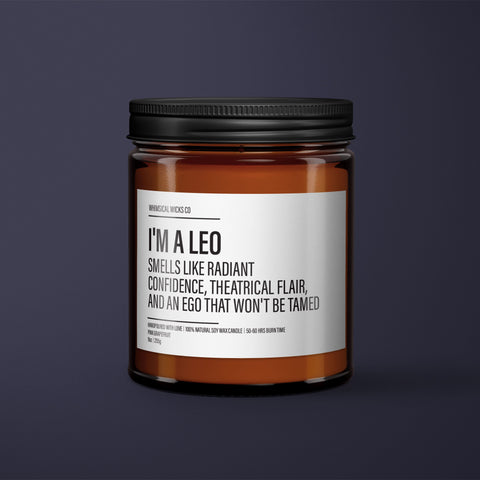 Leo Candle, Zodiac Gifts, Astrology Presents, Confident Scent, Theatrical Fragrance, Untamed Ego Aroma, Star Sign Candle, Leo Traits, Unique Gifts, Birthday Candle, Sassy Decor, Horoscope Candle, Novelty Soy Candle