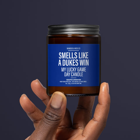 Dukes victory candle, college basketball scent, game day aroma, natural soy candle, sports fan gift, Dukes game day, eco-friendly candle, handmade sports candle, university basketball fragrance, team spirit candle, basketball lover candle