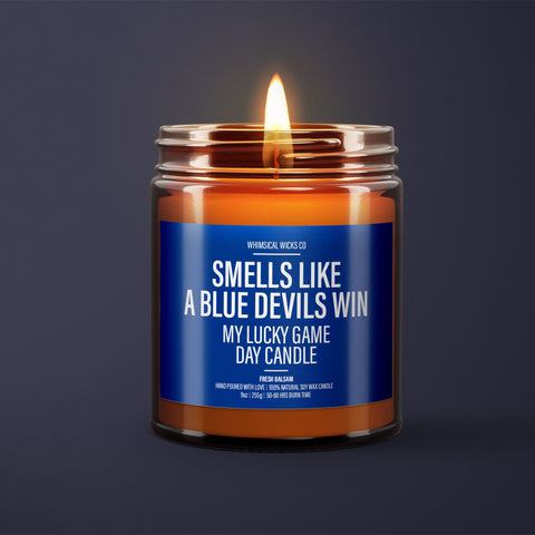 Natural Soy Candle, Blue Devils Candle, Game Day Scent, Sports Aroma Candle, Eco-Friendly Wax, Handmade Scented Candle, College Sports Candle, Unique Aroma Gift, Vegan Soy Wax, Sports Fan Candle, Lucky Game Day, Custom Sports Candle