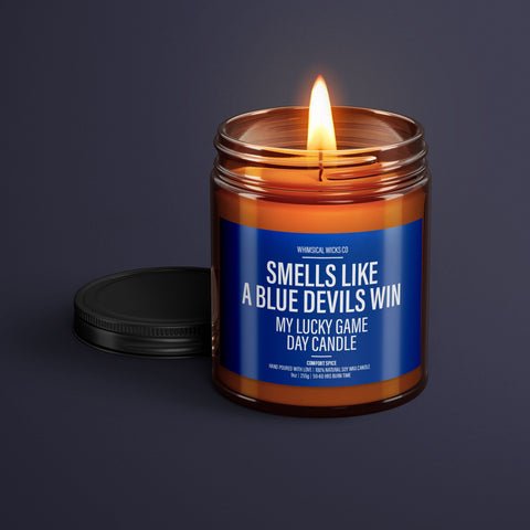 Natural Soy Candle, Blue Devils Candle, Game Day Scent, Sports Aroma Candle, Eco-Friendly Wax, Handmade Scented Candle, College Sports Candle, Unique Aroma Gift, Vegan Soy Wax, Sports Fan Candle, Lucky Game Day, Custom Sports Candle