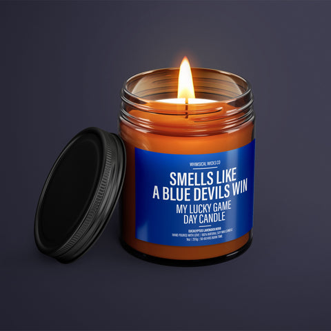 Natural Soy Candle, Blue Devils Candle, Game Day Scent, Sports Aroma Candle, Eco-Friendly Wax, Handmade Scented Candle, College Sports Candle, Unique Aroma Gift, Vegan Soy Wax, Sports Fan Candle, Lucky Game Day, Custom Sports Candle