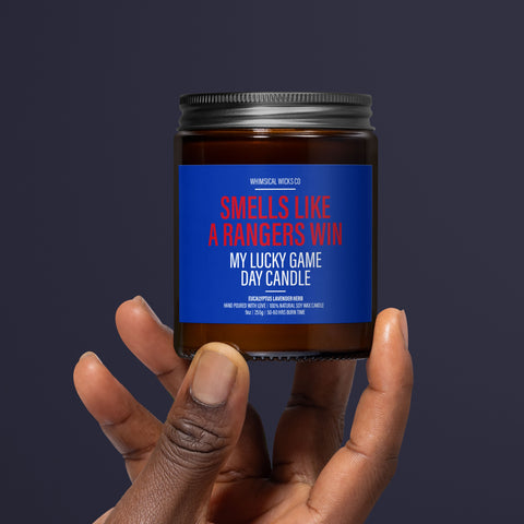 Rangers Victory Candle, Hockey Scented Soy, Game Day Aroma, Handmade Sports Candle, Eco-Friendly Wax, Rangers Fan Gift, Vegan Friendly Candle, Natural Hockey Scent, NHL Team Spirit, Unique Rangers Memorabilia, Ice Hockey Ambiance