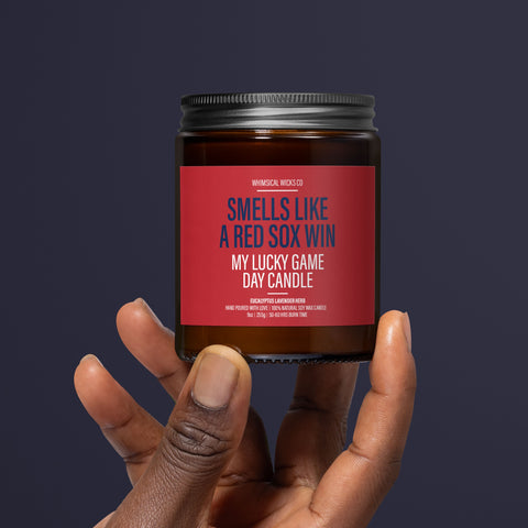 Red Sox candle, Soy wax candle, Game day scent, Baseball aroma, Lucky candle, Fenway Park vibe, Boston Red Sox, Natural candle, Eco-friendly, Hand-poured wax, Sports candle, Victory scent, Team spirit.