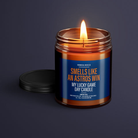 Smells Like An Astros Win Candle | Unique Gift Idea | MLB Astros Candle | Lucky Charm Candle | Game Day Decor | Baseball Themed Aroma