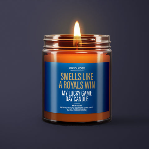 Smells Like A Royals Win Candle | Unique Gift Idea | MLB Royals Candle | Lucky Charm Candle | Game Day Decor | Baseball Themed Aroma