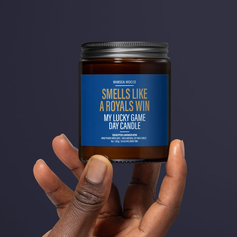 Smells Like A Royals Win Candle | Unique Gift Idea | MLB Royals Candle | Lucky Charm Candle | Game Day Decor | Baseball Themed Aroma