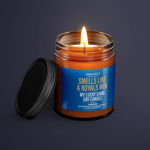 Smells Like A Royals Win Candle | Unique Gift Idea | MLB Royals Candle | Lucky Charm Candle | Game Day Decor | Baseball Themed Aroma