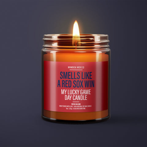 Red Sox candle, Soy wax candle, Game day scent, Baseball aroma, Lucky candle, Fenway Park vibe, Boston Red Sox, Natural candle, Eco-friendly, Hand-poured wax, Sports candle, Victory scent, Team spirit.