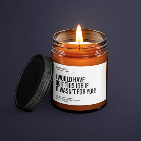Would quit without you, Coworker thank you, Job survival candle, Office humor gift, Essential team mate, Work friend candle, Stayed for you, Office morale boost, Job appreciation, Funny coworker gift, Essential work buddy, Coworker tribute