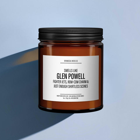 Smells Like Glen Powell – Fighter Jets, Rom-Com Charm & Just Enough Shirtless Scenes | Funny Celebrity Candle | Perfect for Fans