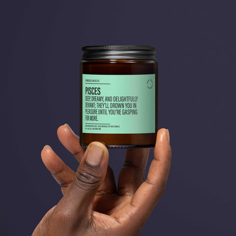 pisces candle, dreamy zodiac, Pisces decor, seductive candle, spicy decor, horoscope fun, star sign fun, cheeky gift, Pisces energy, zodiac lover, bold candle, astrology decor, Pisces gift