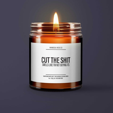 cut the shit candle, funny candle, calling out BS, no-nonsense gift, sarcastic candle, boundary candle, funny gift, snarky decor, hand-poured soy, anti-BS, humor gift, self-respect, bold gift
