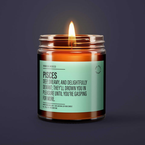pisces candle, dreamy zodiac, Pisces decor, seductive candle, spicy decor, horoscope fun, star sign fun, cheeky gift, Pisces energy, zodiac lover, bold candle, astrology decor, Pisces gift