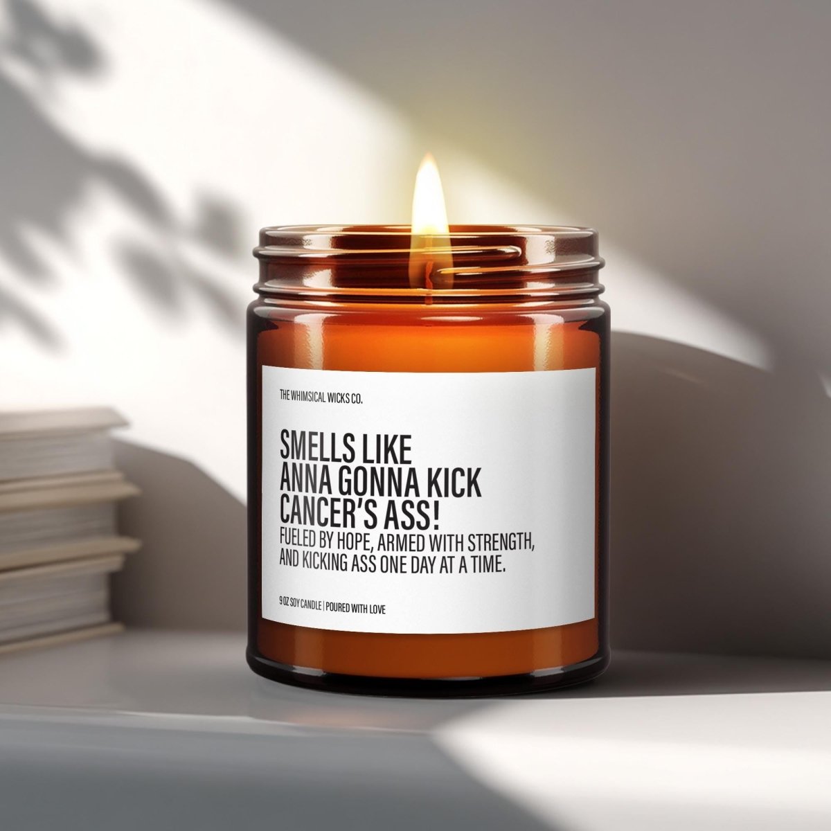 Smells Like [Name] is Gonna Beat Cancer's Ass Candle | Custom Cancer Support Gift | Encouragement Candle | Personalized Gift - The Whimsical Wicks Co
